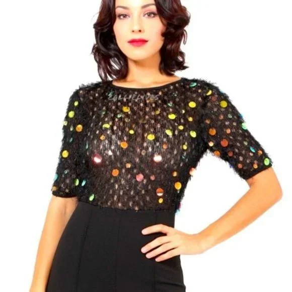 Callie Coin: Feathered Sequin Furry Knit Jumpsuit S M L - Picture 3 of 17